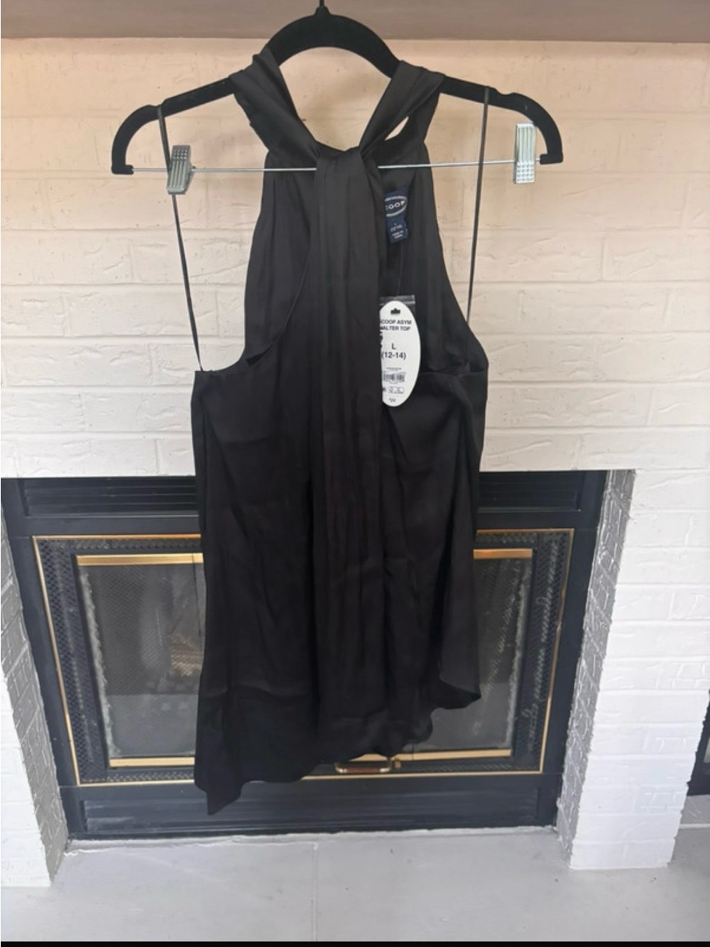 Sleek Asymmetrical Black Halter Tie-Neck Blouse